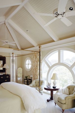 Traditional Master Bedroom with Safavieh Hudson Leather HUD8209A Accent Chair, Carpet, Exposed beam, Paint1, Crown molding
