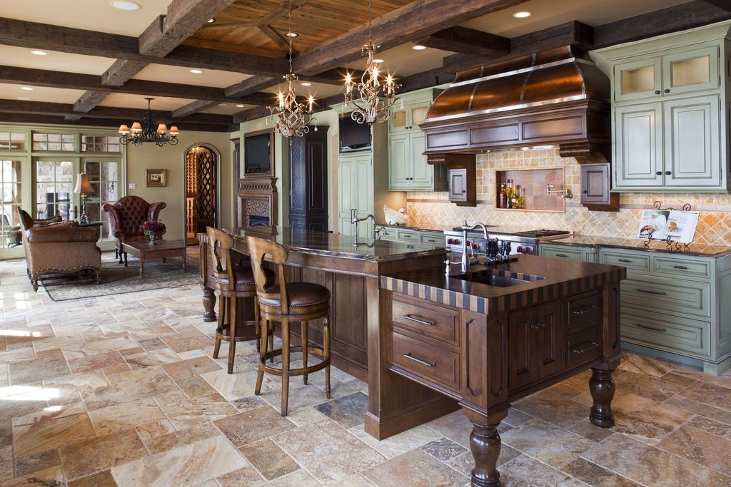 Traditional Kitchen with Tumbled travertine tile flooring - multiple sizes, MS International Peach Travertine Pattern Tile