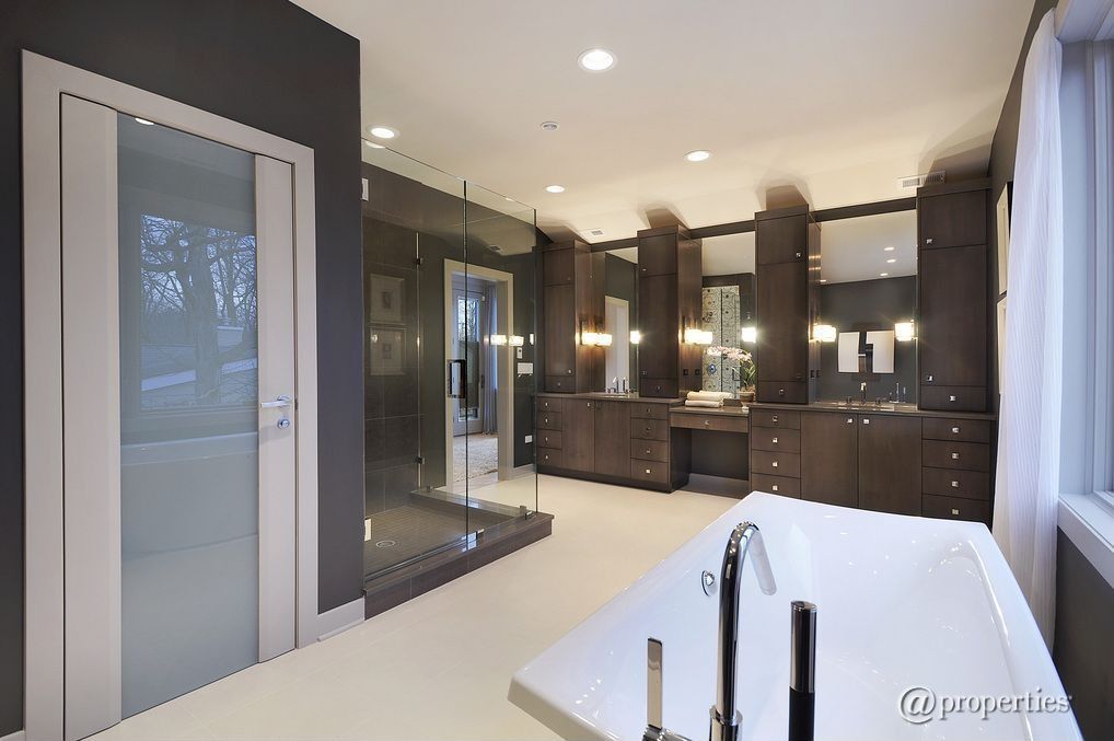 Contemporary Master Bathroom with frameless showerdoor, Benkei Freestanding Tub Faucet and Hand Shower, Shower, Paint 1