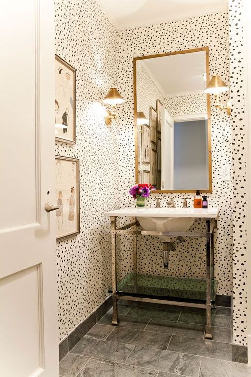 Eclectic Powder Room with Console sink, Crown molding, Standard height, MK Console 20-Inch from Neo-Metro, Paint 1