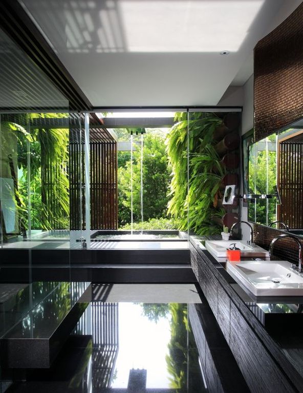 Contemporary Master Bathroom with Ceramic Tile, European Cabinets, Wall Tiles, Vessel sink, Master bathroom, Standard height