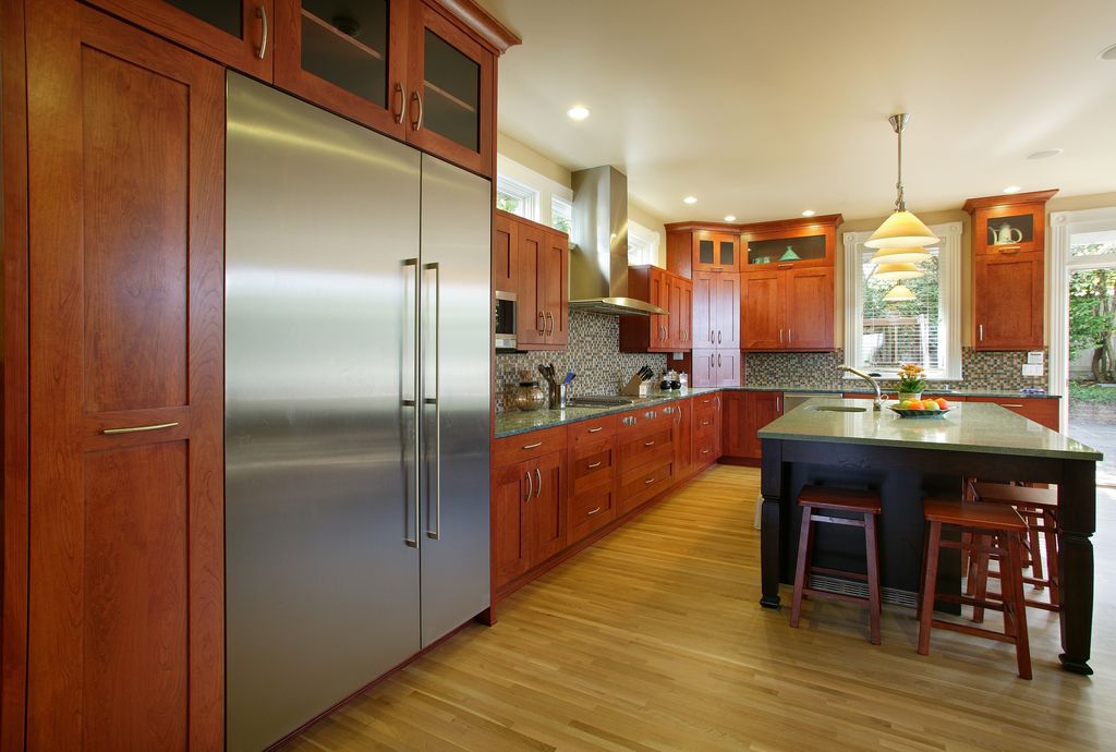 Modern Kitchen with Wall Hood, Ms international scenic valley 12 in. x 12 in. x 8 mm glass mesh-mounted mosaic tile, Paint 1