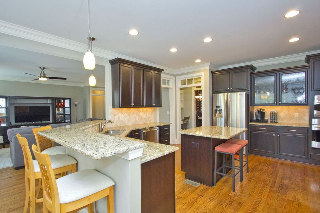 Traditional Kitchen with Armen Living Sonata 30 in. Black Backless Bar Stool - Microfiber Seat, Complex granite counters