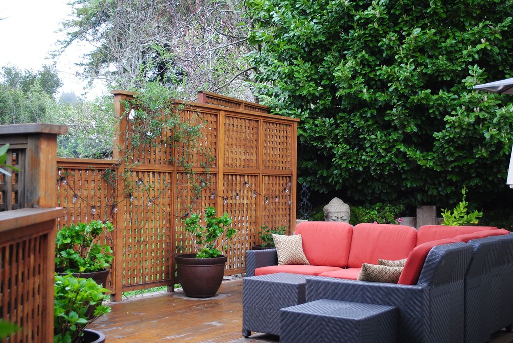 Asian Deck with Raised beds, Crate & barrel ventura bunching table, Fence