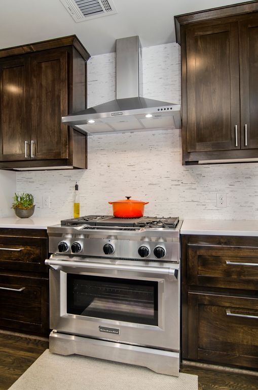 Contemporary Kitchen with Flat panel cabinets, KitchenAid 36" Wall-Mount Canopy Range Hood w/ 3 Speeds - Stainless Steel
